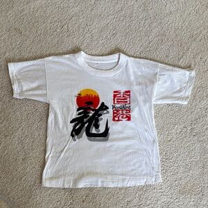 White Unisex  T-Shirt with Red Yellow Black Hong Kong Asian Print